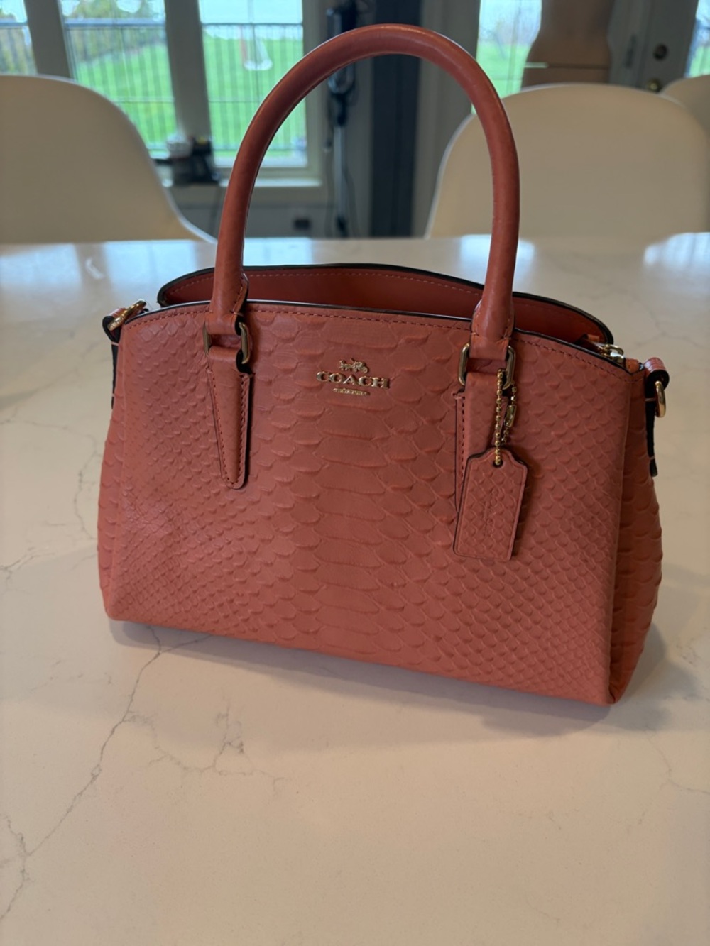 Coach Coral Pink Pebbled Satchel with Gold Hardware More like a Salmon colour